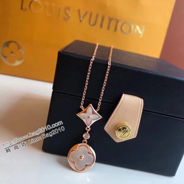 Louis Vuitton純銀飾品 路易威登經典老花白貝母單鑽雙花項鏈 LV四葉草鏈條吊墜鎖骨鏈  zglv1962